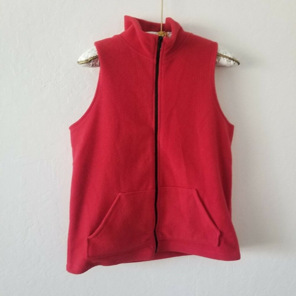 Tropism Womens Medium Full Zip Vest Sleeveless Jacket Kangaroo Pocket Red USA